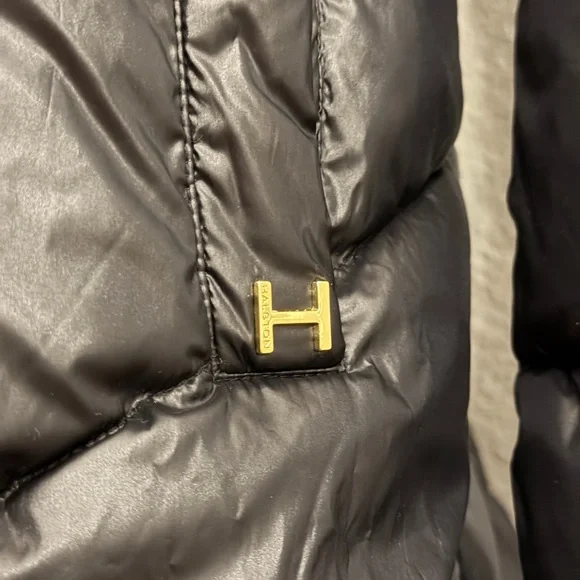 NWT‎ H by HALSTON Black Quilted Puffer Coat Asymmetric Oversized Faux Fur Collar - Picture 12 of 17